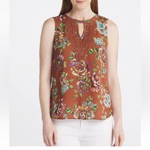 NWT Daniel Rainn Womens Quin Keyhole Crochet Floral, Petite Medium, Burnt Orange